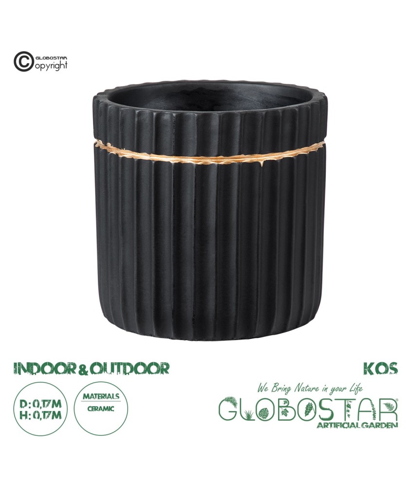 GloboStar® Artificial Garden KOS 20457 Πήλινο Κεραμικό Κασπώ Γλάστρα - Flower Pot Μαύρο με Χρυσό Φ17cm x Υ17cm